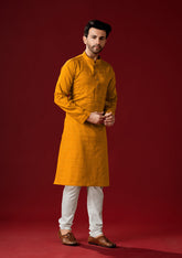 Ensemble pyjama Kurta en coton imprimé orange brunâtre pour homme